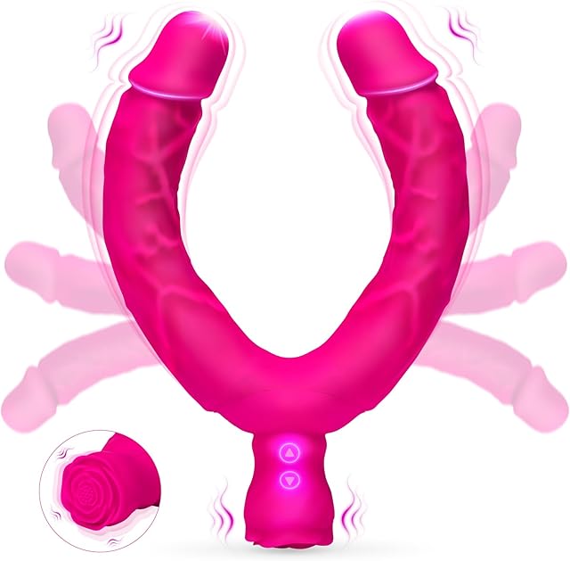 Double Dildo Lesbian Sex Toys, 1575" Lesbian Dildo Double Ended Sided Headed Dildo & Anal Dildo with 10 Vibrating Modes, Long Dildo Strapless Dildo Rose Women Couple Gay Sex Toys