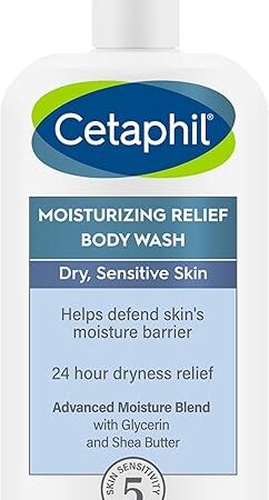 Cetaphil Body Wash, Moisturizing Relief Body Wash for Sensitive Skin, Creamy Rich Formula Gently Cleanses and Gives 24 Hour Relief to Dry Skin, Hypoallergenic, Fragrance Free, 20 oz