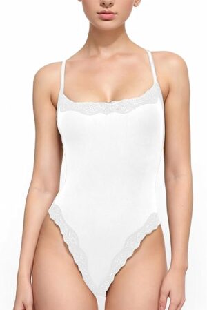Women Spaghetti Strap Lace Bodysuit Tummy Control Going Out Tops Sleeveless Tank Bodysuits Top Comfy Undershirt