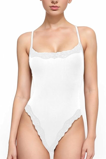 Women Spaghetti Strap Lace Bodysuit Tummy Control Going Out Tops Sleeveless Tank Bodysuits Top Comfy Undershirt