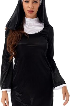 Women Nun Dress Uniform Cosplay Costume Adult Sexy Blessed Halloween Pray For Me Dress and Headpiece