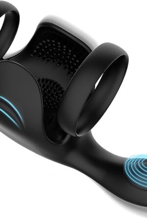 3-in-1 Rechargeable Vibrating Cock Ring for Men, Dual Penis & Scrotum Stimulator with 10 Modes, Silicone Testicle Trainer, IPX7 Waterproof & Whisper Quiet Sex Toy