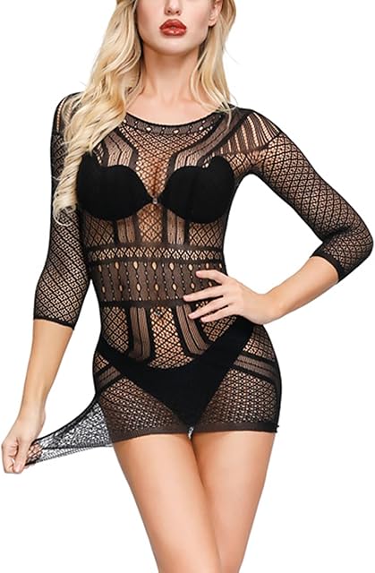 Women Lingerie Fishnet Dress Mesh Babydoll Fishnets Bodysuit Sexy Chemise Nightwear
