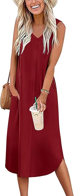 Cotton Nightgowns for Women Sleeveless Sleepshirt Long Sleepwear Tank Nightshirt Maxi Casual Dress with Pockets S-2XL