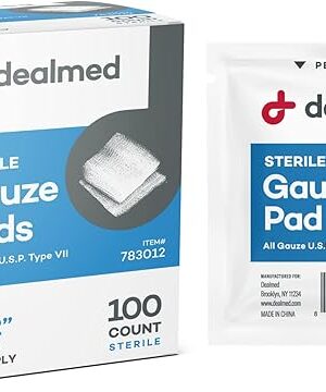 Dealmed 2?? x 2?? Sterile Gauze Pads (100 Count) Disposable and Individually Wrapped Medical Gauze Pads, Wound Care Product for First Aid Kit and Medical Facilities (Pack of 1)