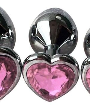 3Pcs Set Luxury Metal Butt Toys Heart Shaped Anal Trainer Jewel Butt Plug Kit S&M Adult Gay Anal Plugs Woman Men Sex Gifts Things for Beginners Couples Large/Medium/Small,Pink