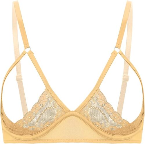 Womens Sexy Lingerie Sheer Mesh Hollow Out Open Nipples Wireless Unlined Bra Tops Bralette