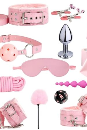 BDSM Restraints Bondage Kits 13 Pcs Sex Toys for Beginner Handcuffs Ankle Cuffs Collar Blindfold Anal Toys Play Adult SM Games for Couples