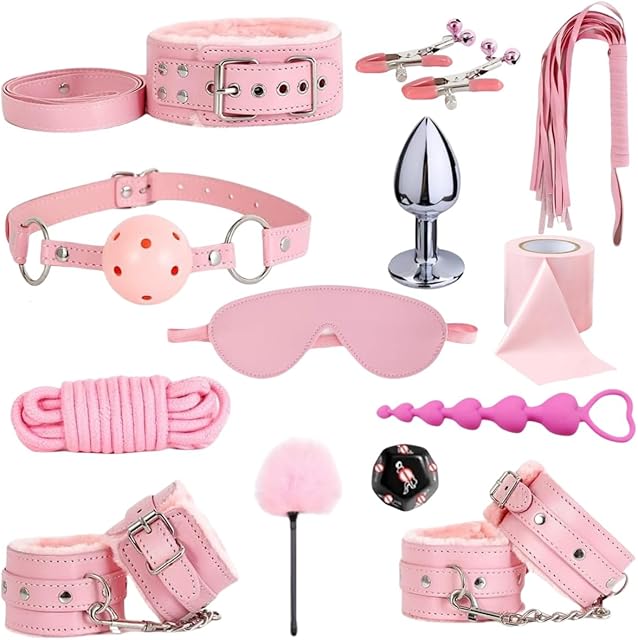 BDSM Restraints Bondage Kits 13 Pcs Sex Toys for Beginner Handcuffs Ankle Cuffs Collar Blindfold Anal Toys Play Adult SM Games for Couples