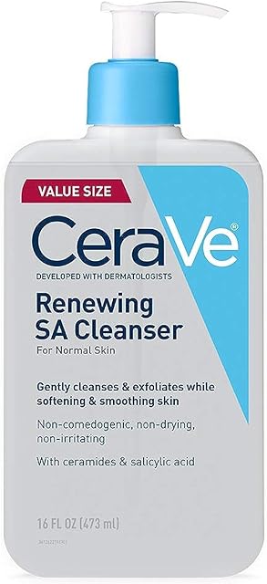 CeraVe Renewing Salicylic Acid Cleanser, Formulated With Hyaluronic Acid, Niacinamide, & Ceramides, Gentle BHA Exfoliating Face Wash Smooths & Softens Skin, Non Comedogenic & Fragrance Free, 16 Ounce