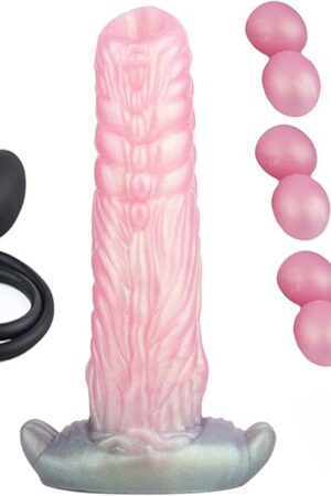 7.63 in Hollow Squirt Ovipositor Dildo with TexturesBig Thick Silicone Inflatable Squirt Egg Dildo with Pump and 11 Eggs Adult Sex Toy for Women