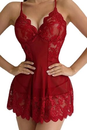 Babydoll Lingerie for Women Honeymoon V Neck Chemise Sexy Exotic Open Front Negligee