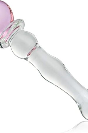 Glass Double-Ended Dildo G-Spot Vaginal Stimulation Pleasure Wand with Pink Heart Handle Butt Plugs Anal Beads Sex Factory
