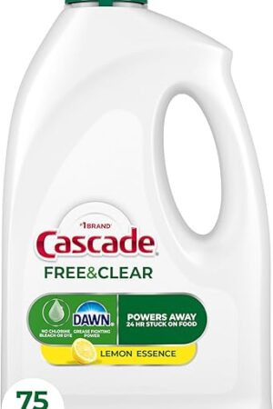 Cascade Free & Clear Dishwasher Detergent Liquid Gel, Dish Detergent, Dishwasher Soap, Lemon, 75oz