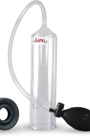 LeLuv Easyop 2.25 Inch by 9 Inch Clear Cylinder Penis Pump Black Bgrip Ball Handle Clear Hose with Quick Release Valve | Black Medium Silicone Cylinder Seal