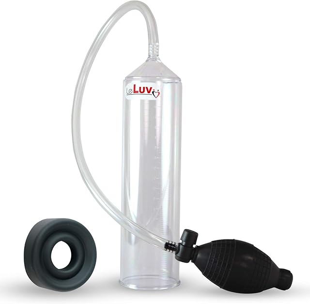 LeLuv Easyop 2.25 Inch by 9 Inch Clear Cylinder Penis Pump Black Bgrip Ball Handle Clear Hose with Quick Release Valve | Black Medium Silicone Cylinder Seal