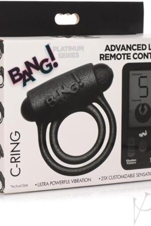 BANG! Platinum Series C-Ring 25X Premium Silicone Cock & Ball Ring with LCD Remote Control for Men & Couples, Stay Hard Male Enhancement with Powerful Vibrations, Black