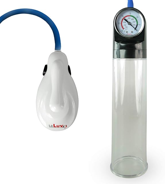LeLuv eGrip White Electric Handle Penis Pump Master Gauge Cylinder and Premium Blue Hose