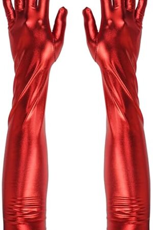 21'' Extra Long Over Elbow Faux Patent Leather Wet Look Costume Gloves for Cosplay Wedding Opera Party Dress