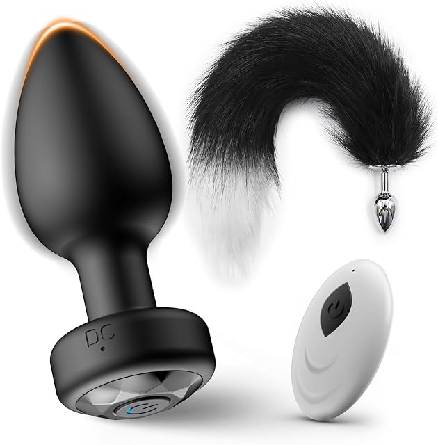 2PCS Anal Plug Vibrator Set ? Remote Control Silicone Butt Plug & Fox Tail Metal Plug for Prostate and G-Spot Stimulation ? Adult Toys for Men, Women, Beginners and Couples