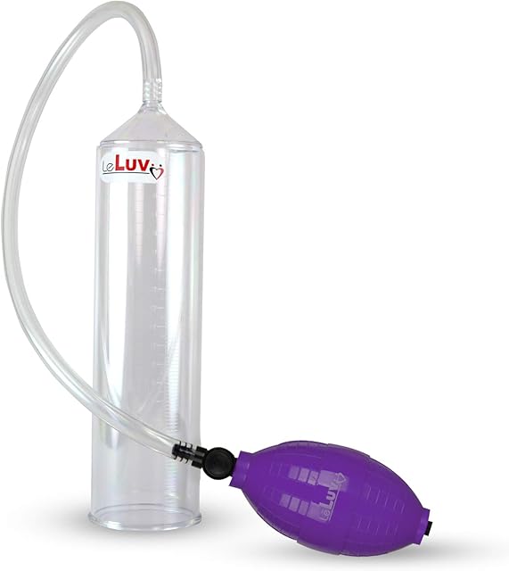 LeLuv Easyop 2.25 Inch by 9 Inch Cylinder Penis Pump Purple Bgrip Ball Handle Clear Graduated Cylinder/Clear Collapse-Resistant Hose