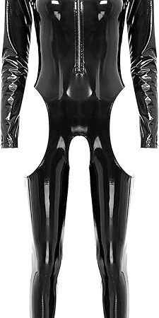 Women Sexy Hollow Out Latex Catsuit PVC Exotic Costume Lingerie Full Bodysuit Leotard Clubwear