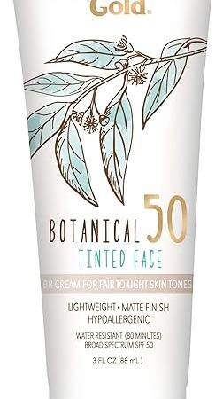Australian Gold Botanical SPF 50 Tinted Face Sunscreen, Non-Chemical BB Cream, Water-Resistant, Matte Finish, Sensitive Skin, 3 FL Oz