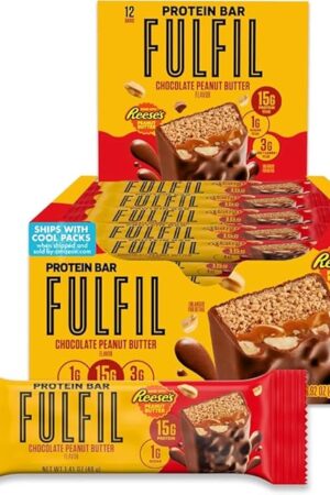 FULFIL Chocolate Peanut Butter Flavored Protein Bar Made with REESE's Peanut Butter, Gluten Free with 15g Protein, Pantry Staples, 12 Count