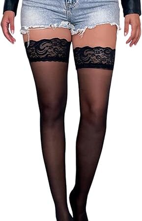 Women's Lace Top Thigh High Stockings with Silicone Bands