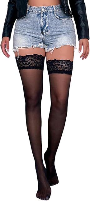 Women's Lace Top Thigh High Stockings with Silicone Bands