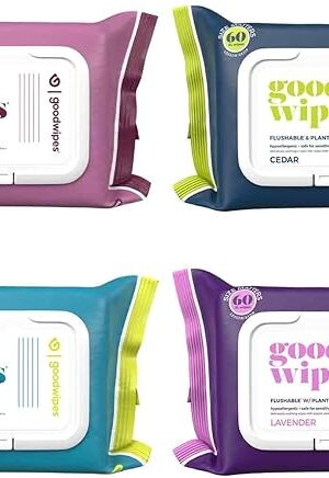 Goodwipes Flushable Butt Wipes Made with Vitamin E & Aloe - Soft & Gentle Wet Wipe Dispenser for Home Use, Septic & Sewer Safe - Largest Adult Toilet Towelettes - Variety Pack, 240 Count (4 Packs)
