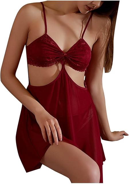 Womens Nightgowns Sexy Sleepwear Chemise Cutout Lingerie Slip Dress Lace Nighty with Thongs Teddy Boudoir Outfits