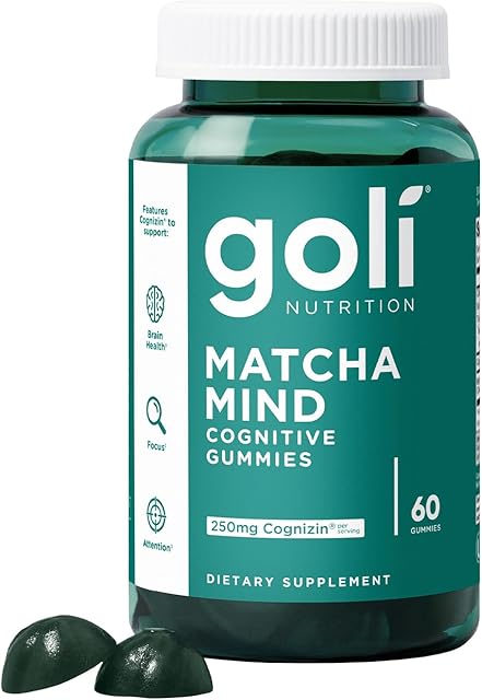 Goli Matcha Mind Gummies - 60 Count - Green Tea Leaves Powder with Cognizin for Focus, Attention and Brain Health, Vegan, Non-GMO, Gluten-Free & Gelatin Free
