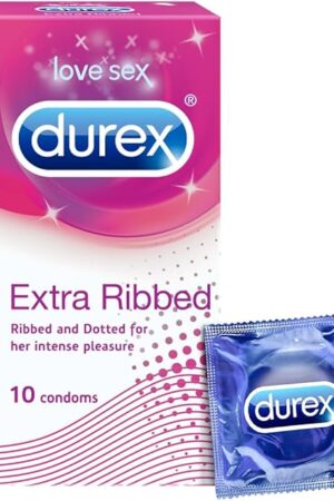 Durex Extra Ribbed Condoms for Men - 10 Count |Ribbed and Dotted for Extra Stimulation|Suitable for use with lubes & Toys