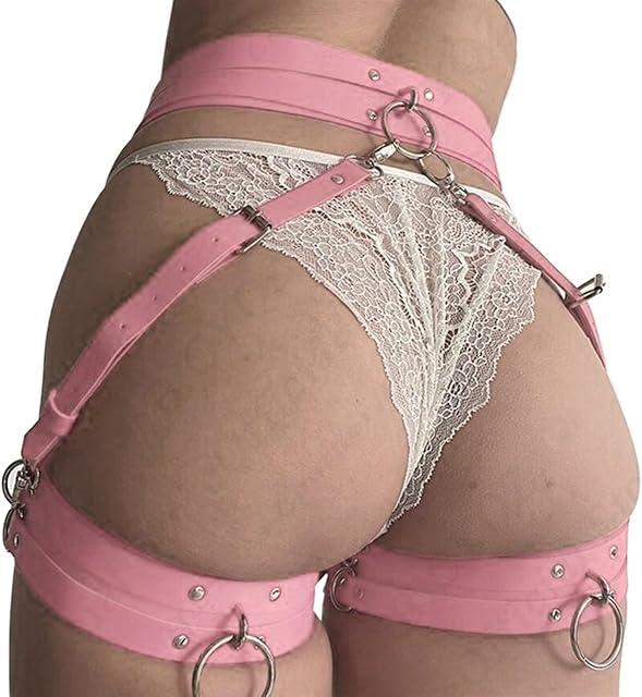 Women Garter PU Leather Harness Belt Body Bondage Corset Red Black Waist Thigh Band Leg Wraps Sexy Lingerie Gothic(Pink)