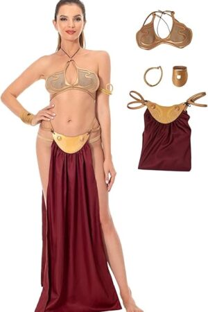 Womens Princess Slave Costume Bikini Outfits Sexy Lingerie Bra Skirt Dress Halloween Costumes for Adults