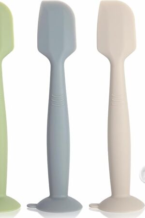 Baby Diaper Cream Spatula 3 Pack Diaper Spatulas Soft Silicone Diaper Cream Applicator Baby Butt Paste Spatula Brush with Suction Base,Full Size(Gray+Off-white+Green