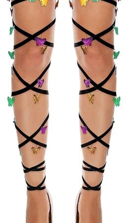 White Leg Wraps Butterfly Rave Elastic Garter Non-Slip Party Music Festivals Exotic Costume for Women