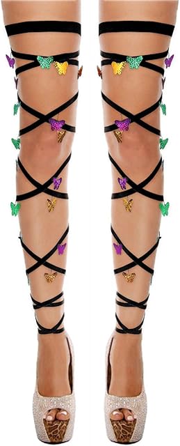 White Leg Wraps Butterfly Rave Elastic Garter Non-Slip Party Music Festivals Exotic Costume for Women