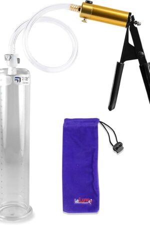 LeLuv Ultima Brass Penis Pump Kit, Black w/Rubber Grips, Clear Hose - 9" x 2.125" Cylinder