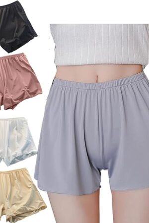 Women's Safety Half Slip Shorts Ice Silk Underwear Stretchy Sexy Boxer Pants Summer Plus Size Boyshorts