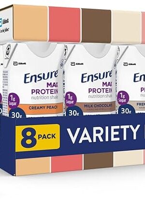 Ensure Max Protein Nutrition Shakes, Variety Pack, With 30g of Protein, 1g of Sugar, Nutrients to Support Immune System Health, High Protein Shake, 11 fl oz, Pack of 8, Liquid