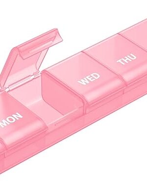 AUVON Weekly Pill Organizer with Effortless Opening Design, Arthritis Friendly Pill Box, BPA-Free Pill Organizer 7 Day, Cute & Portable Pill Case for Vitamins, Supplements and Medications