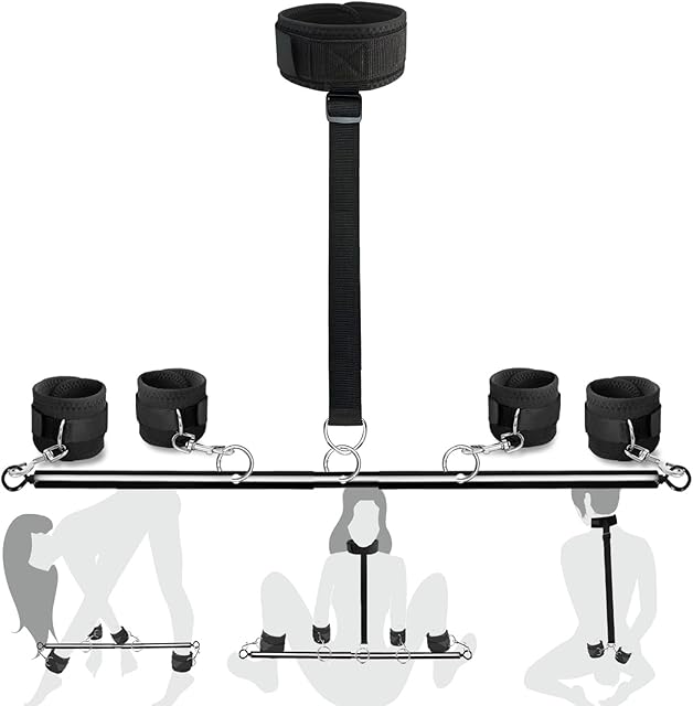 BDSM Toys Sex Restraints - Versatile Neck to Wrist BDSM Kit with Spreader Bar Couples Sex Toys, Adjustable Handcuffs Ankle Cuffs Neck Collar for Couples Kinky