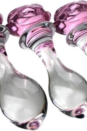 3 PC Rose Glass Butt Plug Set,Crystal Pink Flower Anal Plug,Adult Sex Anal Toy,S&M Anal Trainer,Sex Gifts,Portable Bum Bomb Plug,Anal Expander Training Masturbation for Men Women Gay and Couples