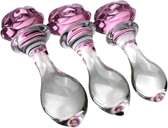 3 PC Rose Glass Butt Plug Set,Crystal Pink Flower Anal Plug,Adult Sex Anal Toy,S&M Anal Trainer,Sex Gifts,Portable Bum Bomb Plug,Anal Expander Training Masturbation for Men Women Gay and Couples