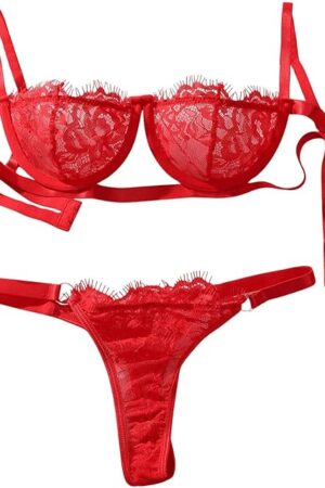 Women's 2 Piece Cut Out Underwire Sexy See Through Bra and Panty Lingerie Sets