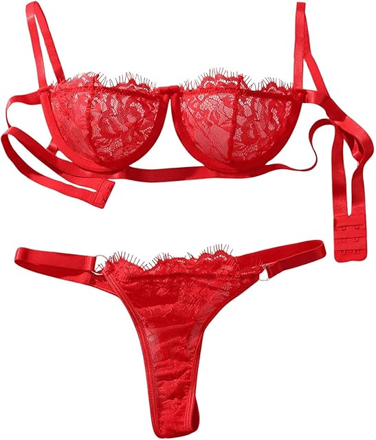 Women's 2 Piece Cut Out Underwire Sexy See Through Bra and Panty Lingerie Sets