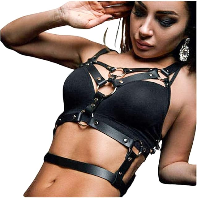 Women Punk Harness Lingerie Set,Adjustable PU Leather Strap Leg Garter Belt, Sexy Bra Chest Top for Women and Girl