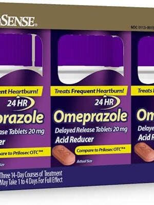 GoodSense Omeprazole Delayed Release Tablets 20 mg, Stomach Acid Reducer for Frequent Heartburn Treatment, 42 Count